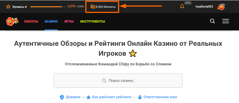 Чипи — монеты, главная навигация